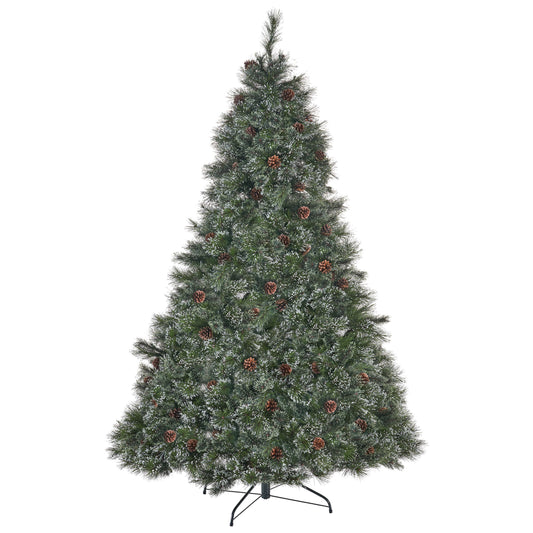 Cashmere and Snow Bristle Mixed Christmas Tree with Pine Cones and Clear Lights, Green PVC, 9 Feet