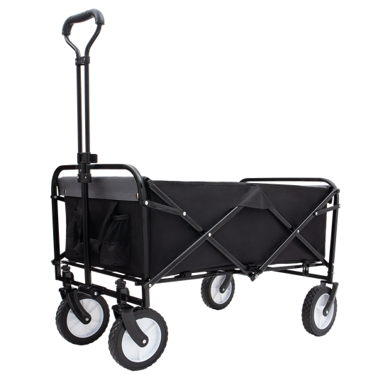 Collapsible Foldable Wagon Cart with strapping system Beach Wagon Utility Cart Utility Wagon Grocery Cart for for Camping Shopping Sports Gardeing Fishing Supports 360lbs All-Terrain Wheels black