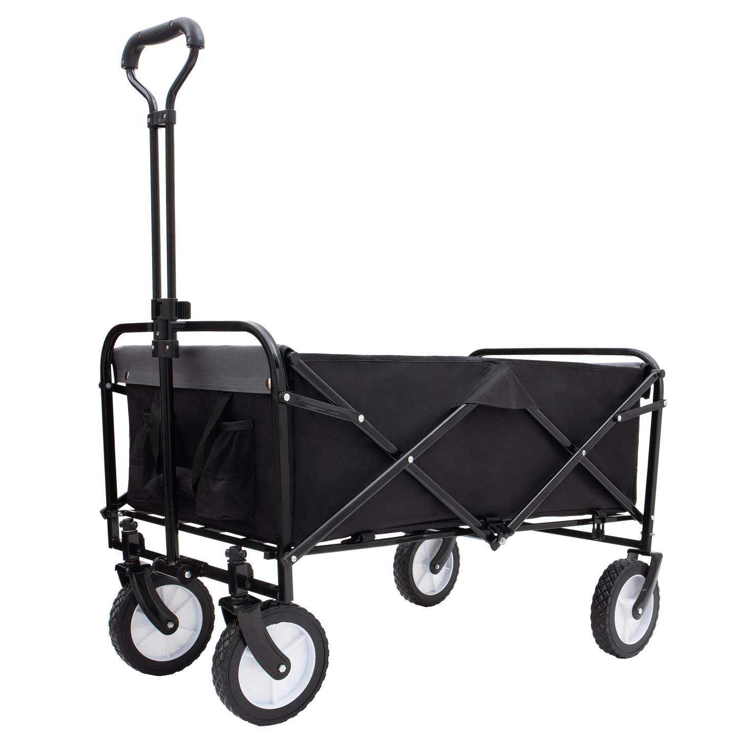 Collapsible Foldable Wagon Cart with strapping system Beach Wagon Utility Cart Utility Wagon Grocery Cart for for Camping Shopping Sports Gardeing Fishing Supports 360lbs All-Terrain Wheels black