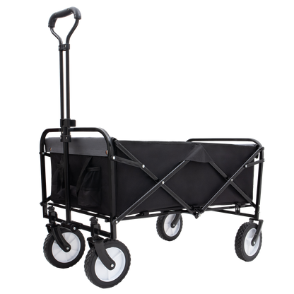 Collapsible Foldable Wagon Cart with strapping system Beach Wagon Utility Cart Utility Wagon Grocery Cart for for Camping Shopping Sports Gardeing Fishing Supports 360lbs All-Terrain Wheels black
