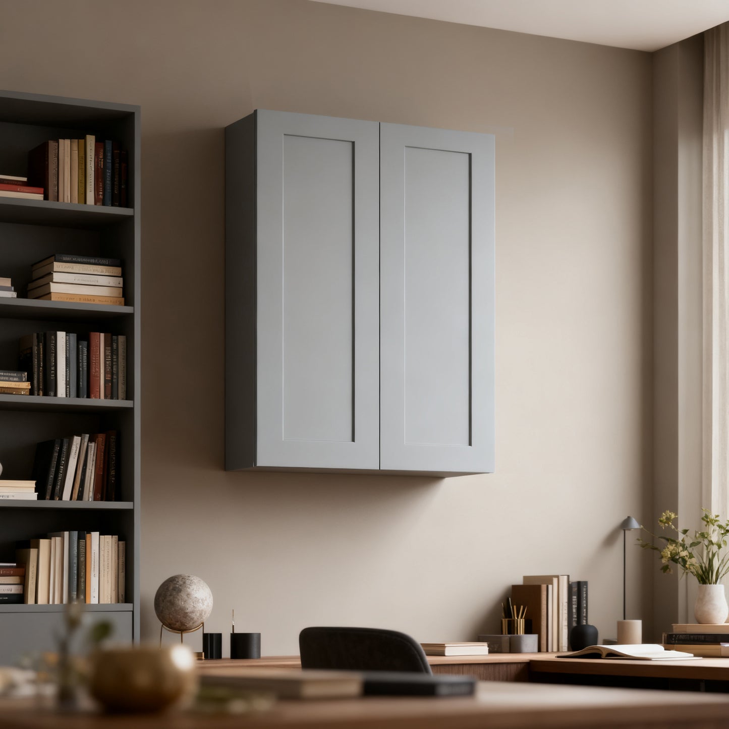 Dark Gray Solid Wood Double Doors Wall Cabinet 2 Doors and 2 Shelves for Kitchen Storage, Bathroom Storage, Laundry,Adjustable Shelves Ready to Assemble(30'W×12'D×36'H)