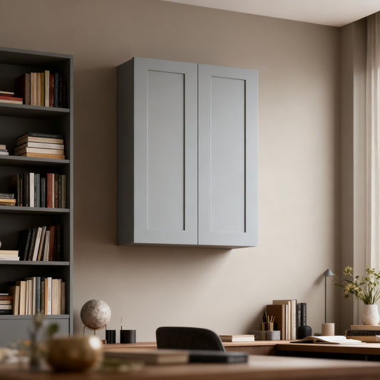 Dark Gray Solid Wood Double Doors Wall Cabinet 2 Doors and 2 Shelves for Kitchen Storage, Bathroom Storage, Laundry,Adjustable Shelves Ready to Assemble(30'W×12'D×36'H)