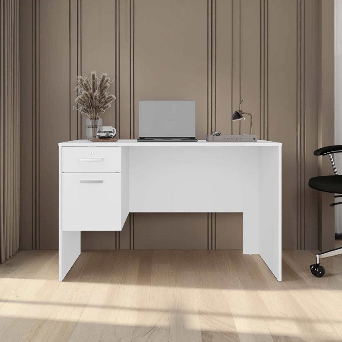 White 2-Drawer Desk with 1 Lockable