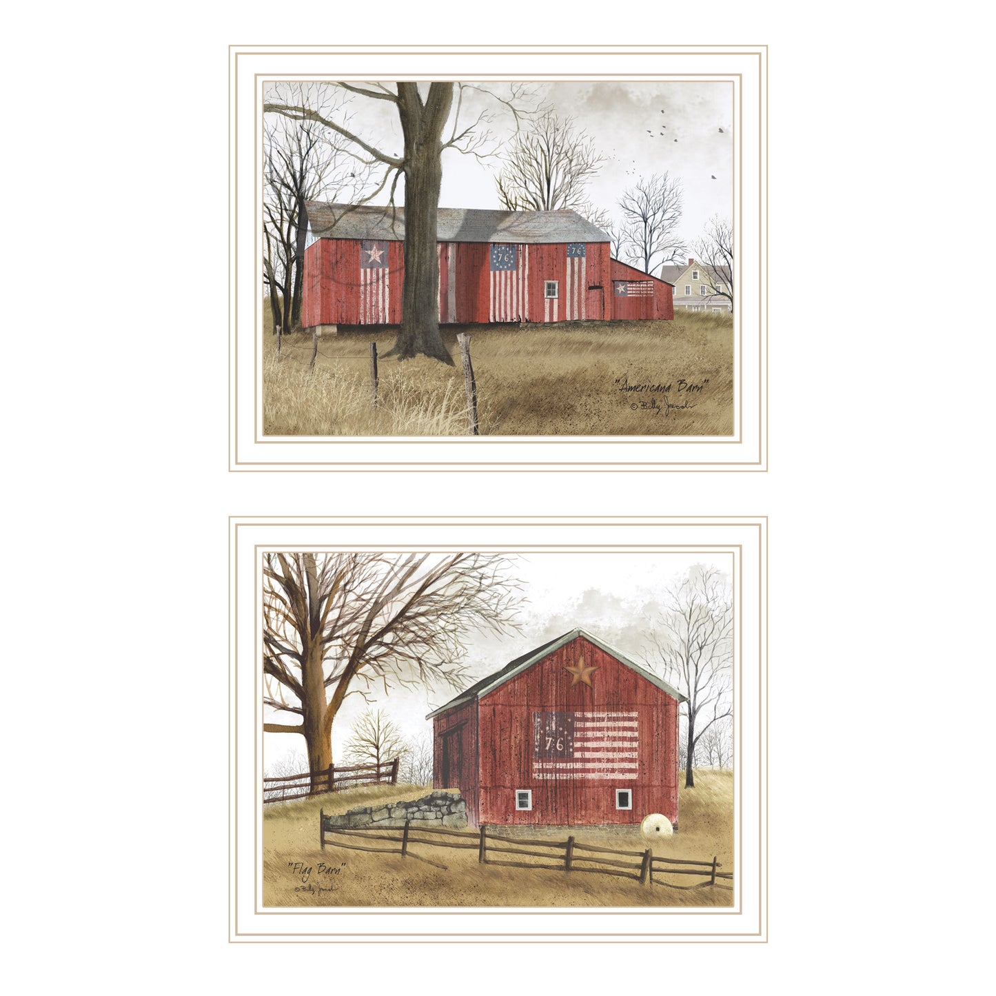 Trendy Decor 4U 2- Piece Vignette All American Barns White Framed Wall Art for Living Room, Bedroom Wall Art Print for Home Decor by Billy Jacobs