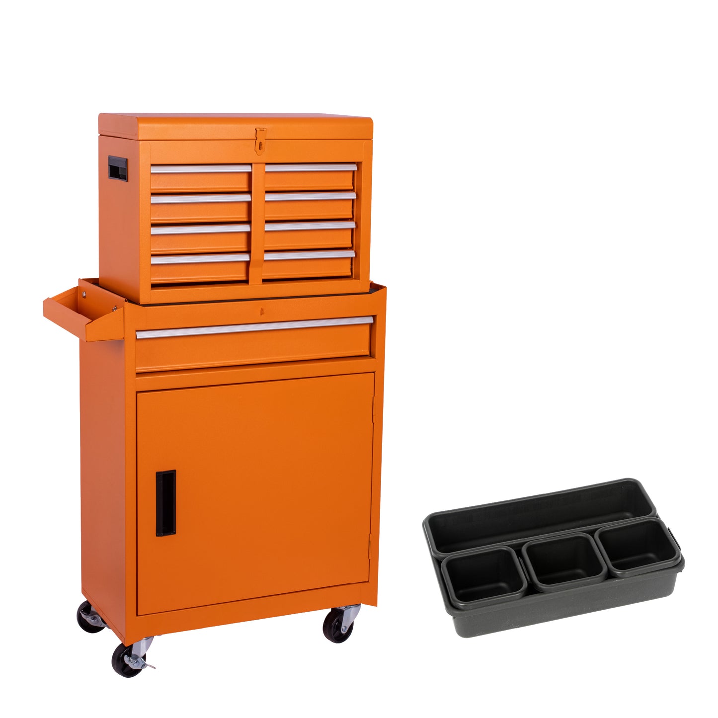 Tool Chest, 5-Drawer Rolling Tool Storage Cabinet with Detachable Top Tool Box, Liner, Universal Lockable Wheels, Adjustable Shelf, Locking Mechanism, Metal Tool Cart ,with 5pcs plastic tool tray