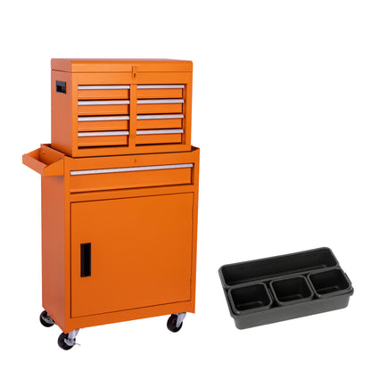 Tool Chest, 5-Drawer Rolling Tool Storage Cabinet with Detachable Top Tool Box, Liner, Universal Lockable Wheels, Adjustable Shelf, Locking Mechanism, Metal Tool Cart ,with 5pcs plastic tool tray