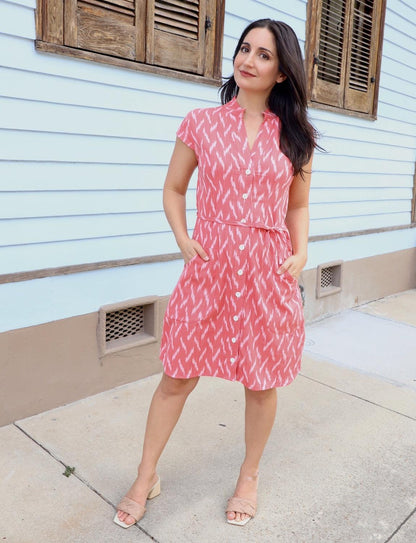 Calypso Coral Button Dress - FINAL SALE