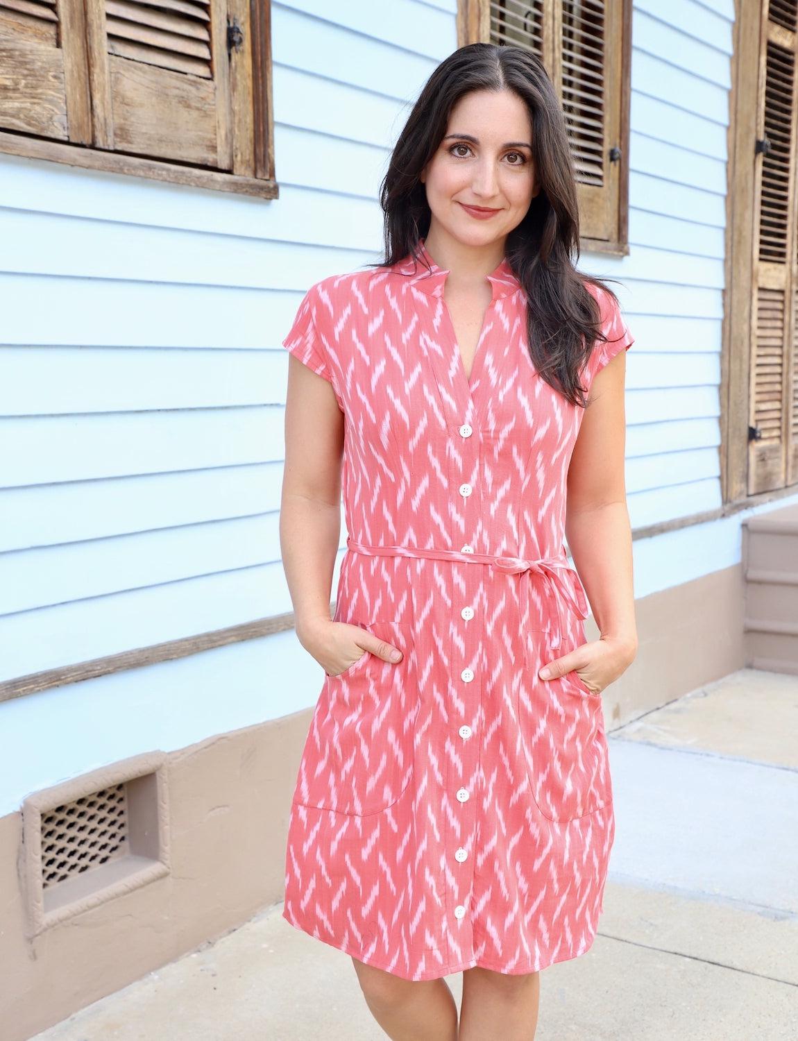 Calypso Coral Button Dress - FINAL SALE