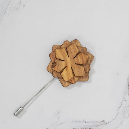 Wood Brooch | Layered Dahlia Rosette