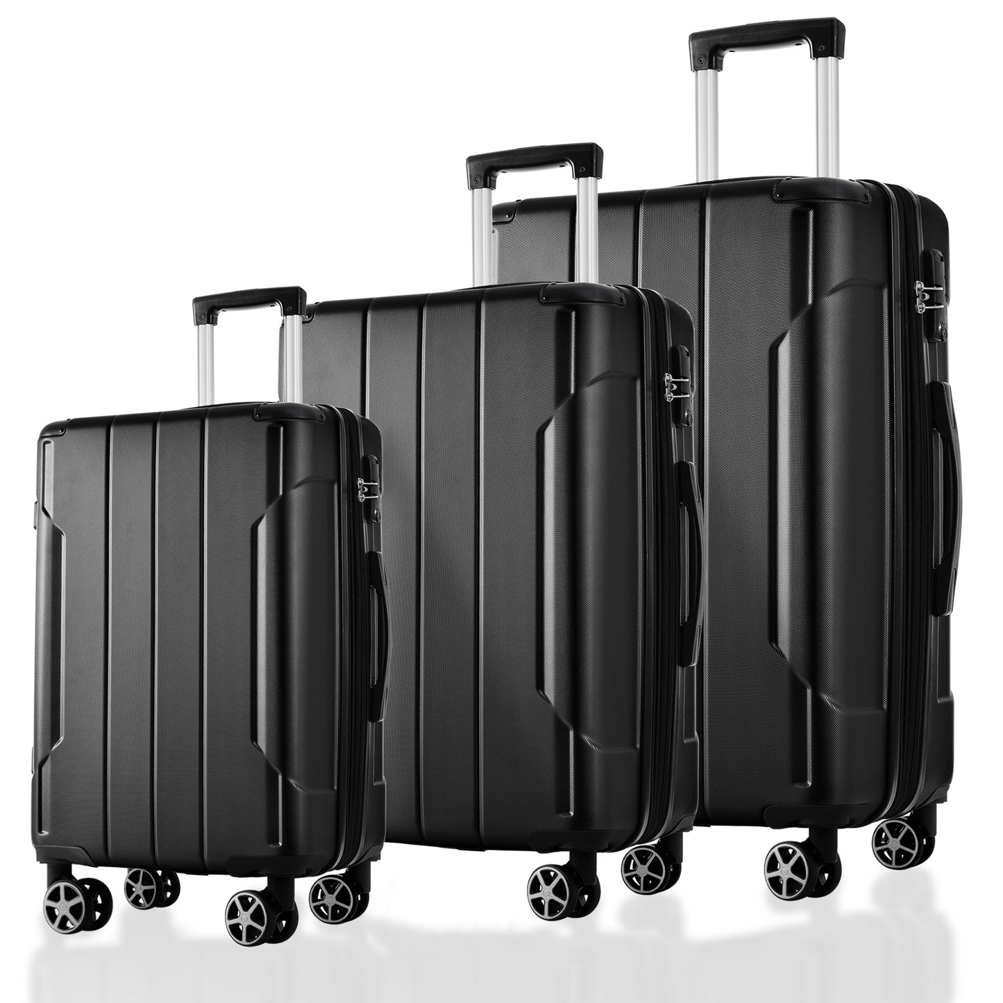 Luggage Sets 3 Piece, Expandable Hard shell ABS Suitcases with Double Spinner, Travel luggage Set with TSA Lock (20/24/28inch, Black)