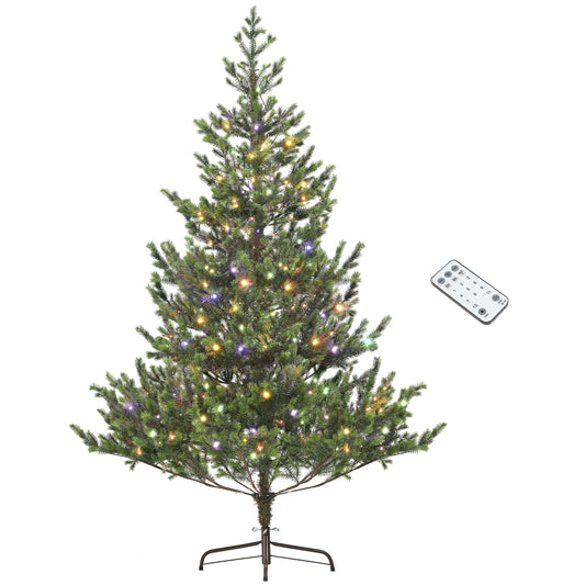 HOMCOM 6ft Artificial Prelit Christmas Tree, Sparse Realistic Cedar Tree with Dual Color LED Lights and 1933 Tips, Easy Assembly, Hinged Xmas Tree for Home Office Holiday, Green