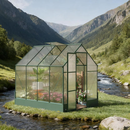 Greenhouse 8' x 6' Polycarbonate Greenhouse with Roof Vent and Rain Gutter