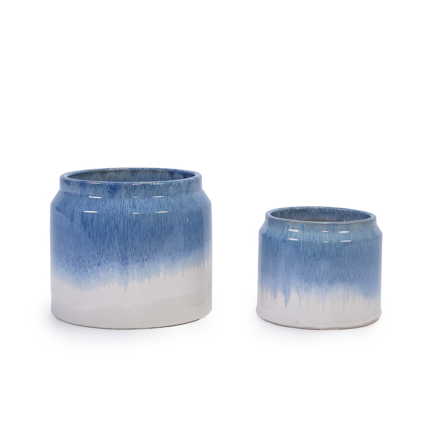 Set of 2 Gradient Ceramic Flowerpot, Modern Planter for Patio, Garden, Windowsill - White Blue