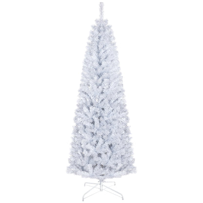 HOMCOM 6ft Pencil Christmas Tree, Unlit Artificial Christmas Tree Slim Douglas Fir Xmas Tree with Realistic Branches, Halloween Tree with 618 Tips, White