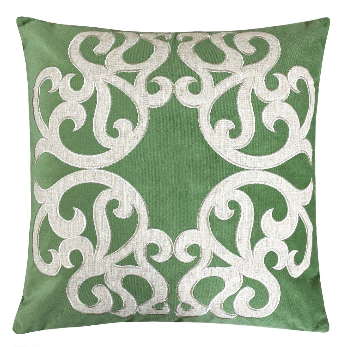Dora Vintage Vine Green Polyester Velvet Pillow Cover with Matching Back, 20x20 inches