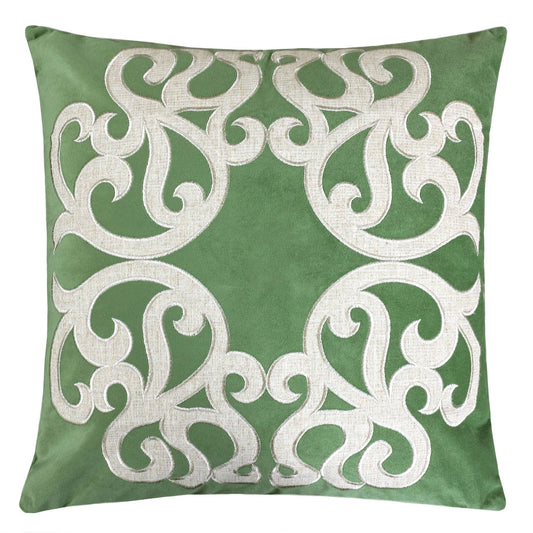 Dora Vintage Vine Green Polyester Velvet Pillow Cover with Matching Back, 20x20 inches