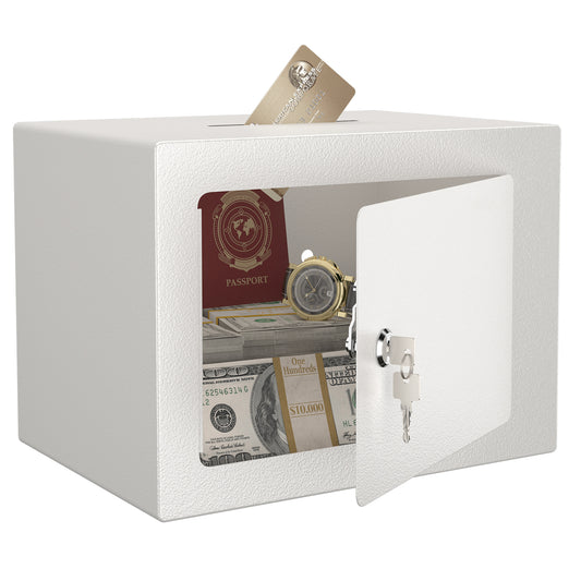 Secure Safe With Key And Password Money Home Safe, 0.23 Cubic Feet Small Safe, Mini Storage Cabinet, Suitable For Home Use, Can Store Money, Documents, And Valuable Items