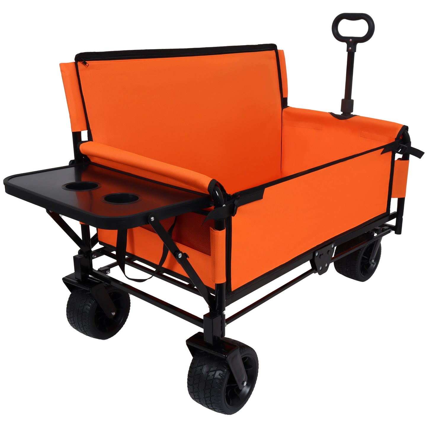 3-in-1 Convertible Folding Wagon Cart with Bench Seat & Rear-Mounted Folding Tabletop - 500lbs Heavy-Duty Utility Wagon, 180L Capacity All-Terrain Wheels for Camping, Beach, Sports, Garden, orange