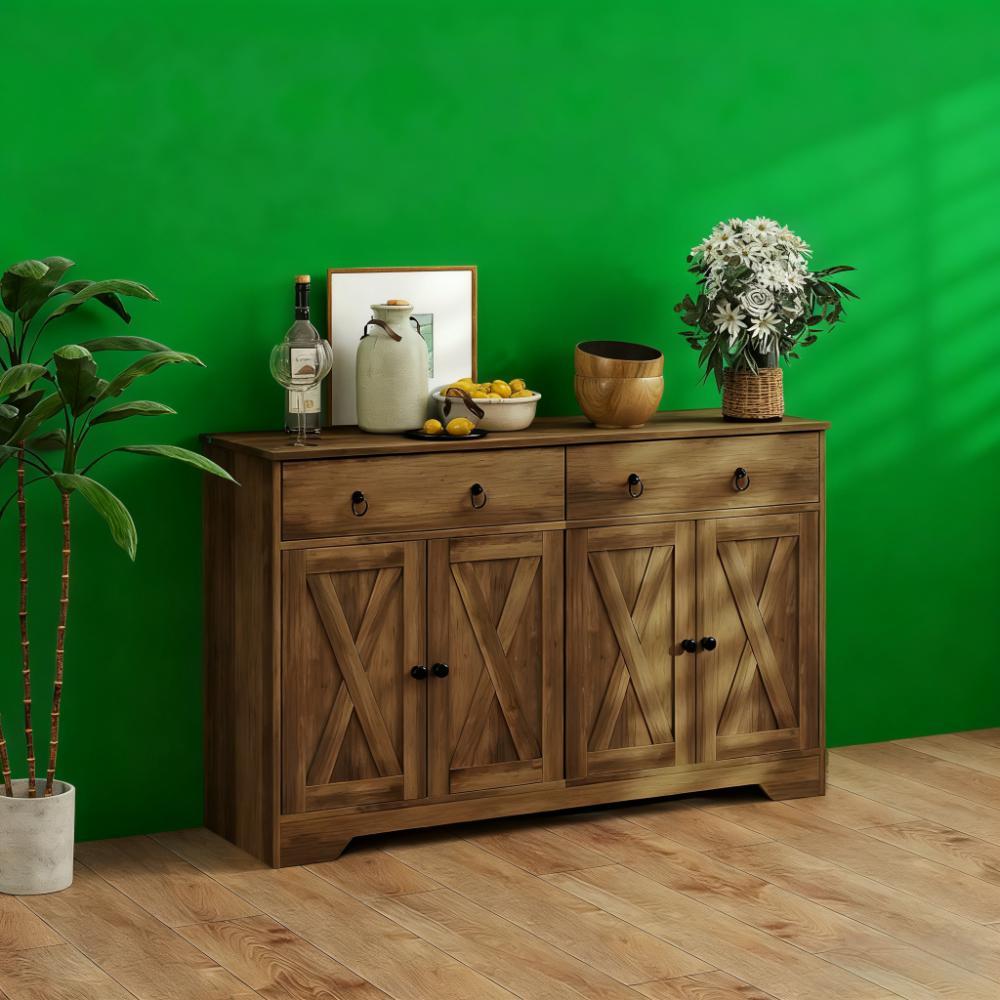 Kitchen Storage Sideboard with Barn Style Doors, Drawers, Adjustable Shelves