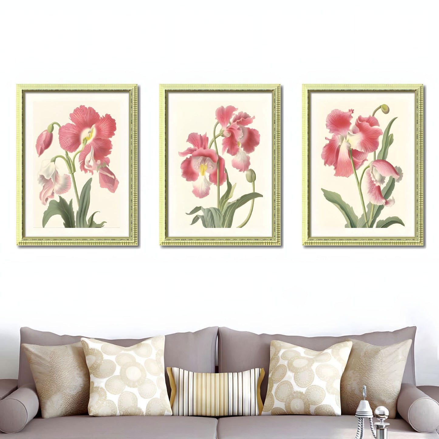 Set of 3 Pink Flower Framed Wall Art – Botanical Floral Prints with Wood Picture Frames, Antique Frame Style Wall Decor for Living Room and Bedroom 18x24 inches
