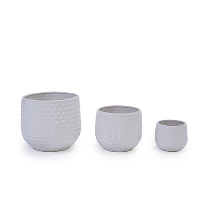 3 Pieces Ceramic Flowerpot, Modern Planter for Patio, Garden or Windowsills - Matte White