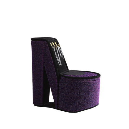 9' Tall Display Jewelry Box with Hooks, High Heel Shoe Design, Purple Velvet