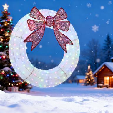 Lighted Wreath Decoration with Dual Color LED, 48 Inch Christmas Wreath with Daily Timer, Remote