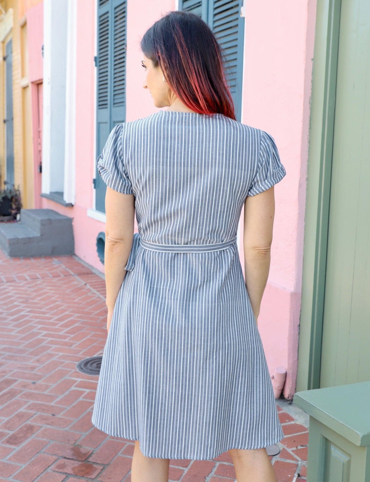 Chambray Pinstripe Organic Cotton Wrap Dress
