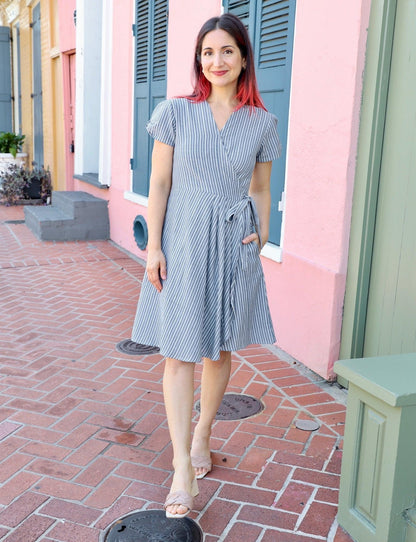 Chambray Pinstripe Organic Cotton Wrap Dress