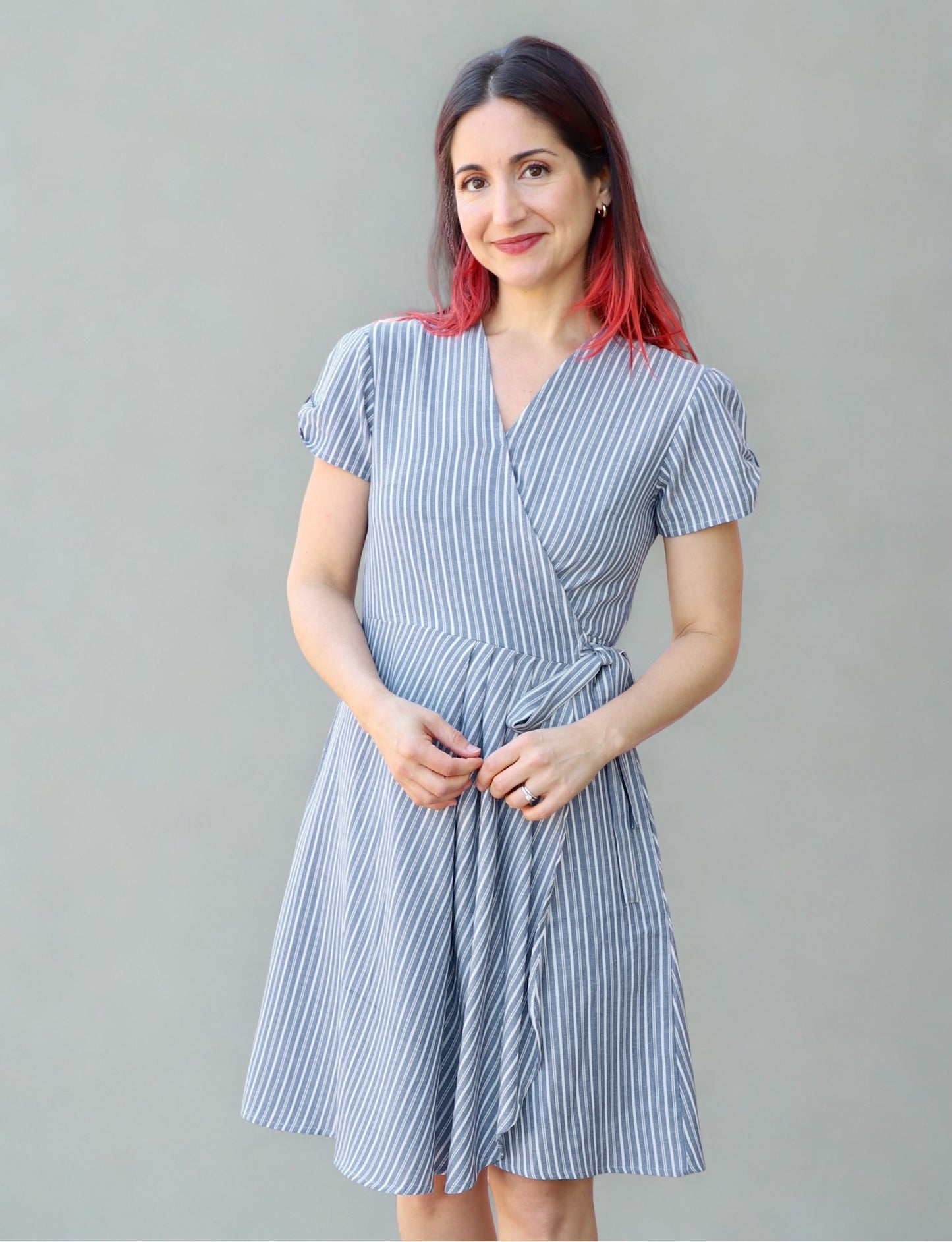 Chambray Pinstripe Organic Cotton Wrap Dress