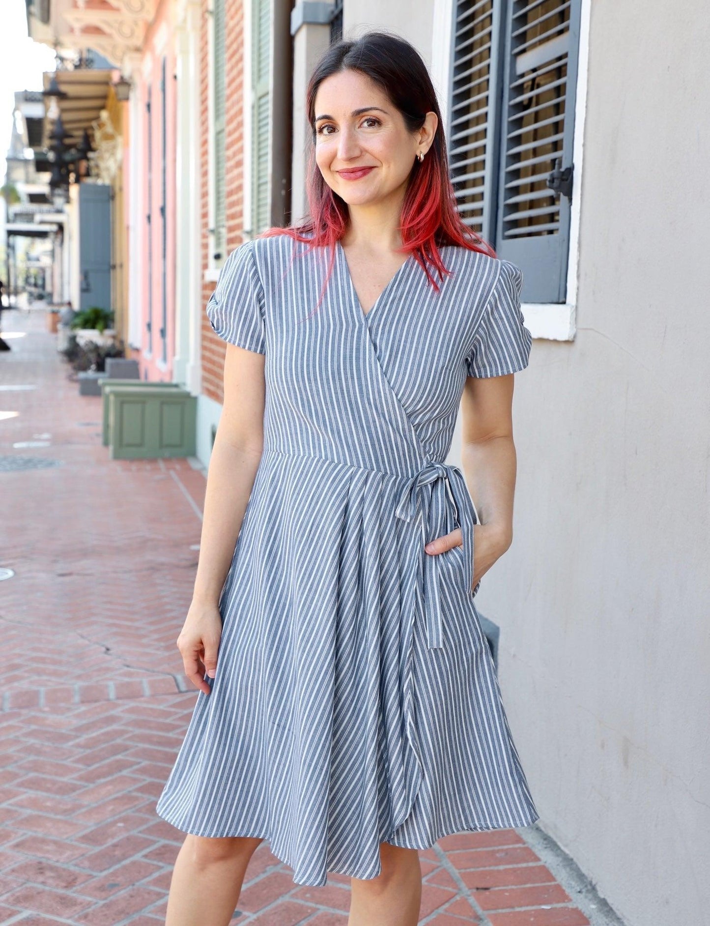 Chambray Pinstripe Organic Cotton Wrap Dress
