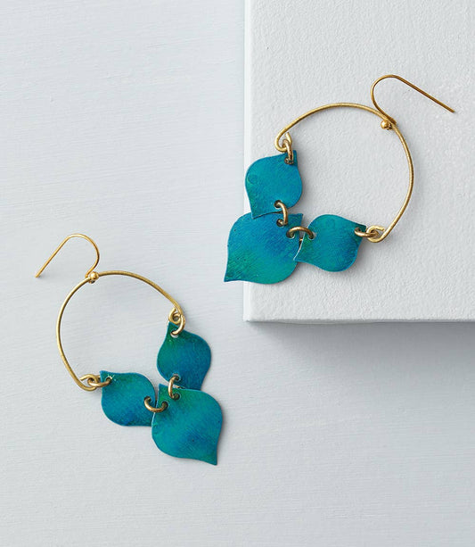 Chameli Teal Leaf Drop Earrings