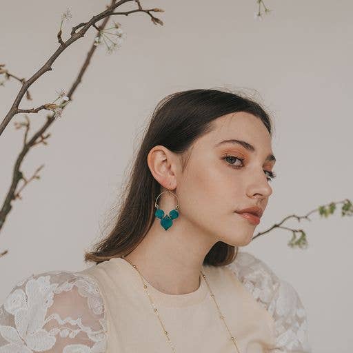 Chameli Teal Leaf Drop Earrings
