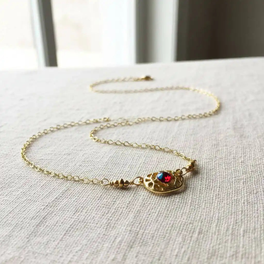Red Crystal 14 K Gold Filled Adjustable Filigree Choker