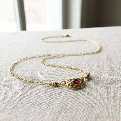 Red Crystal 14 K Gold Filled Adjustable Filigree Choker