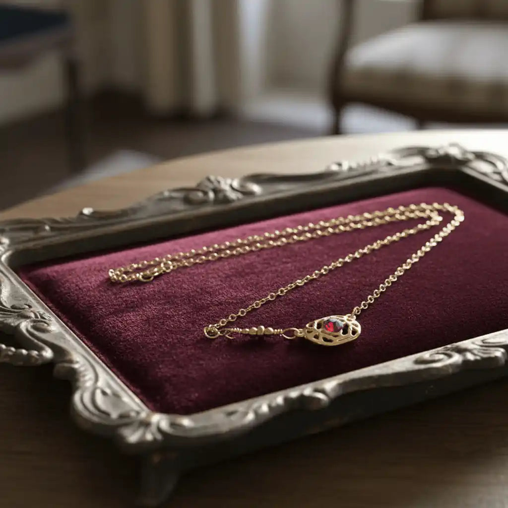 Red Crystal 14 K Gold Filled Adjustable Filigree Choker