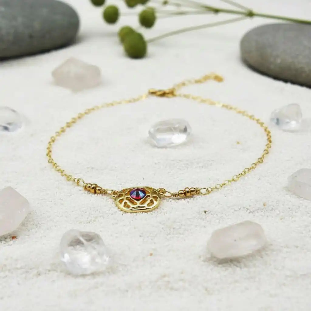 Red Crystal 14 K Gold Filled Adjustable Filigree Choker