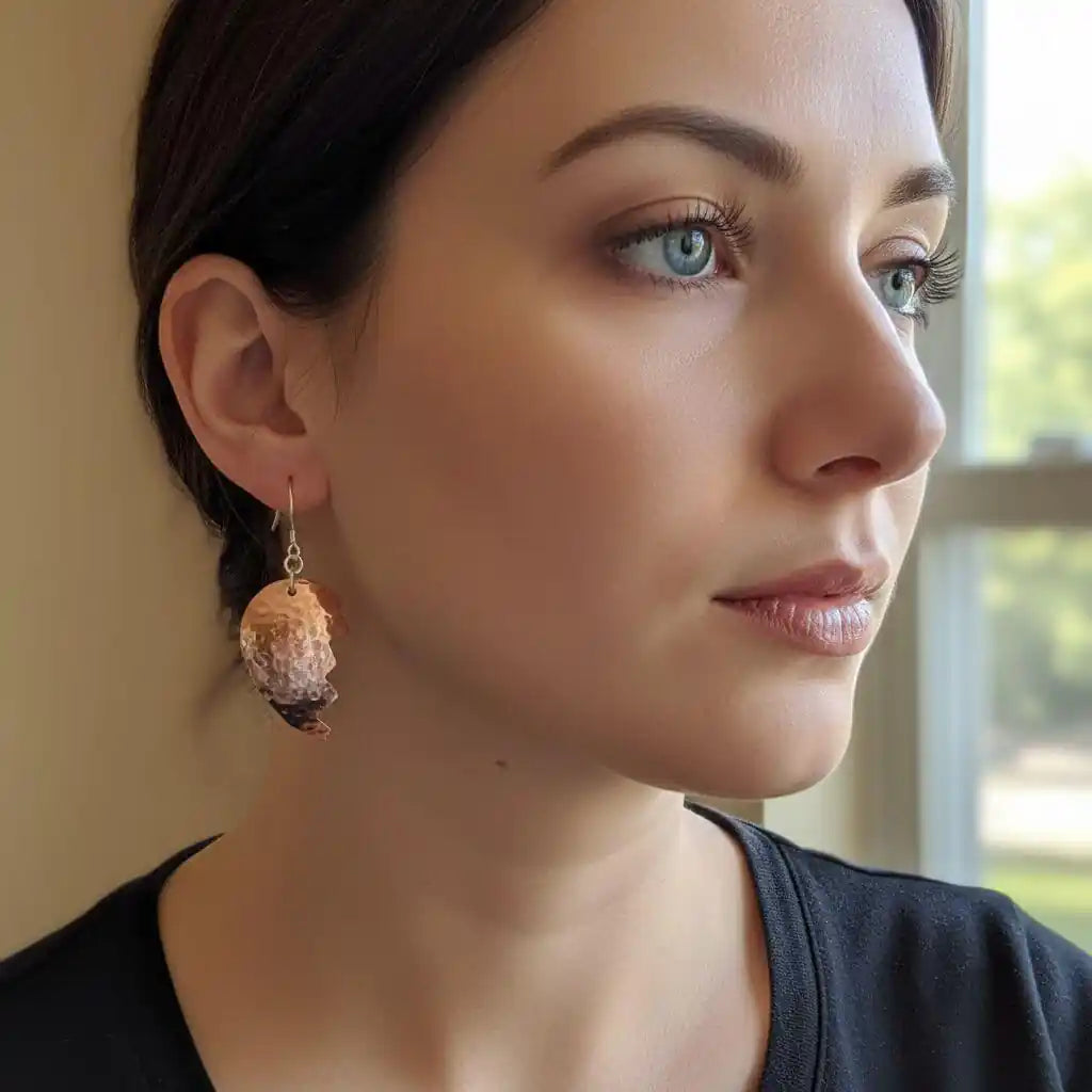 Handmade Sculpted Copper Broken Heart Earrings