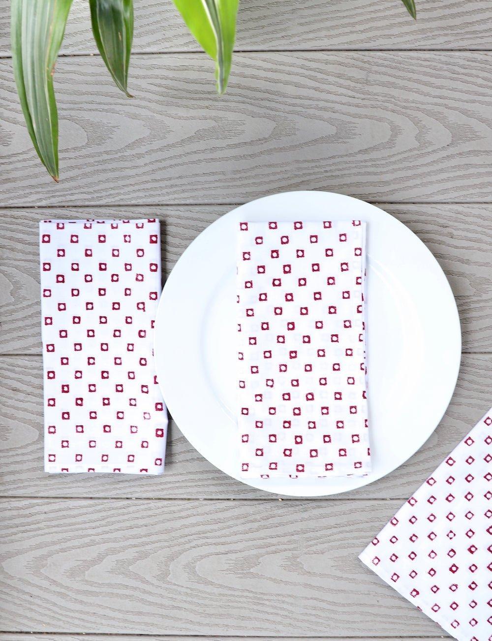 Cloth Napkins- Red Squares - Set of 4