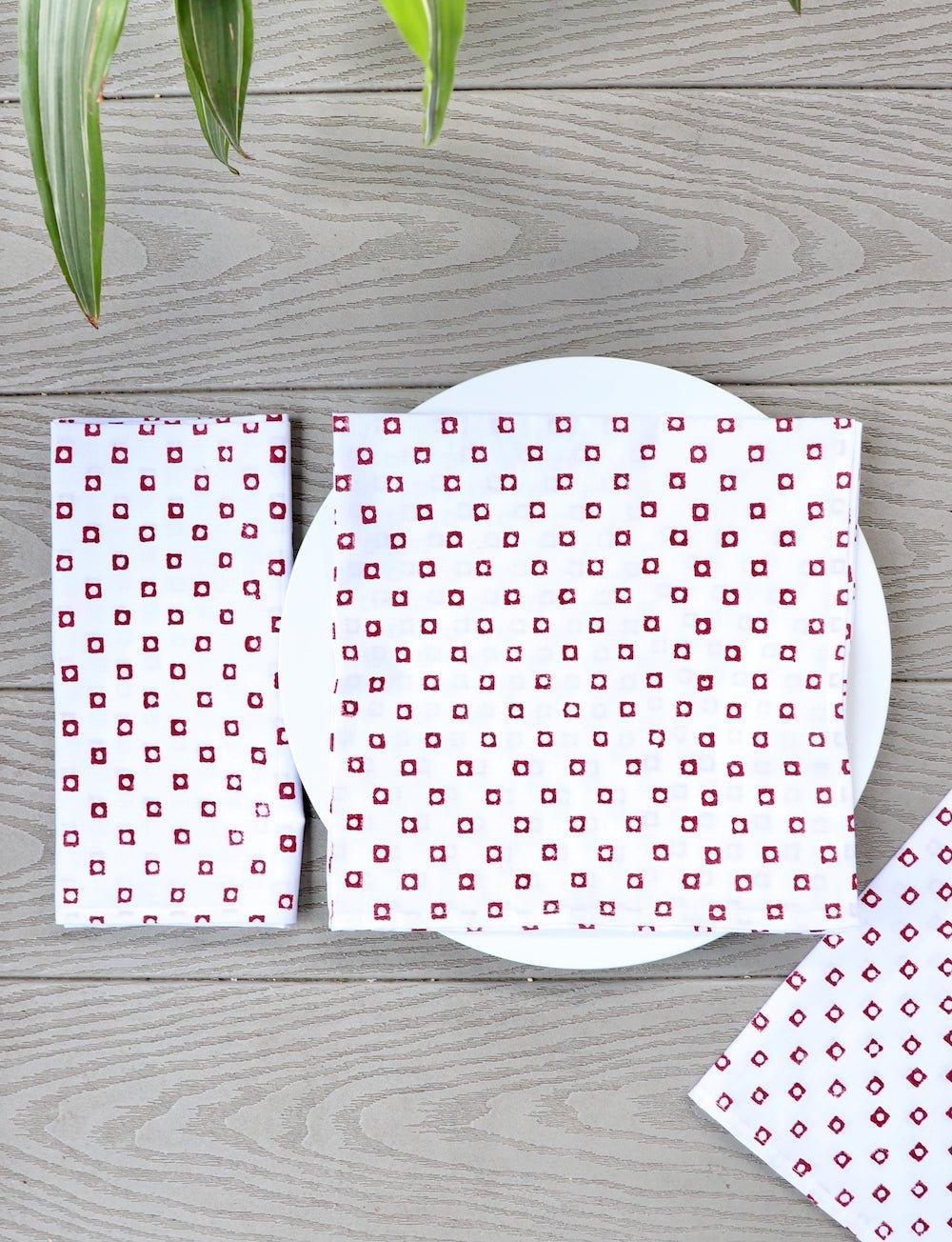 Cloth Napkins- Red Squares - Set of 4