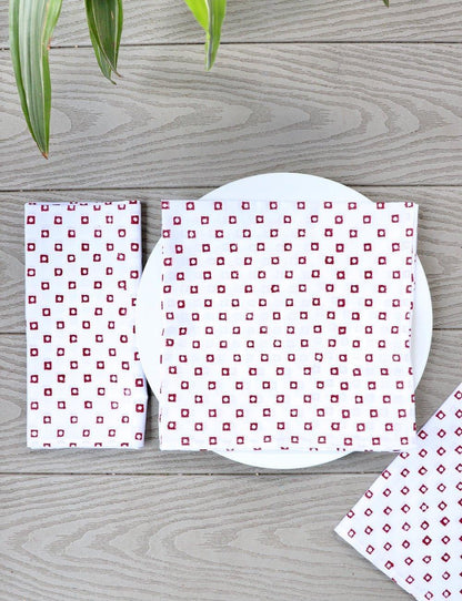 Cloth Napkins- Red Squares - Set of 4