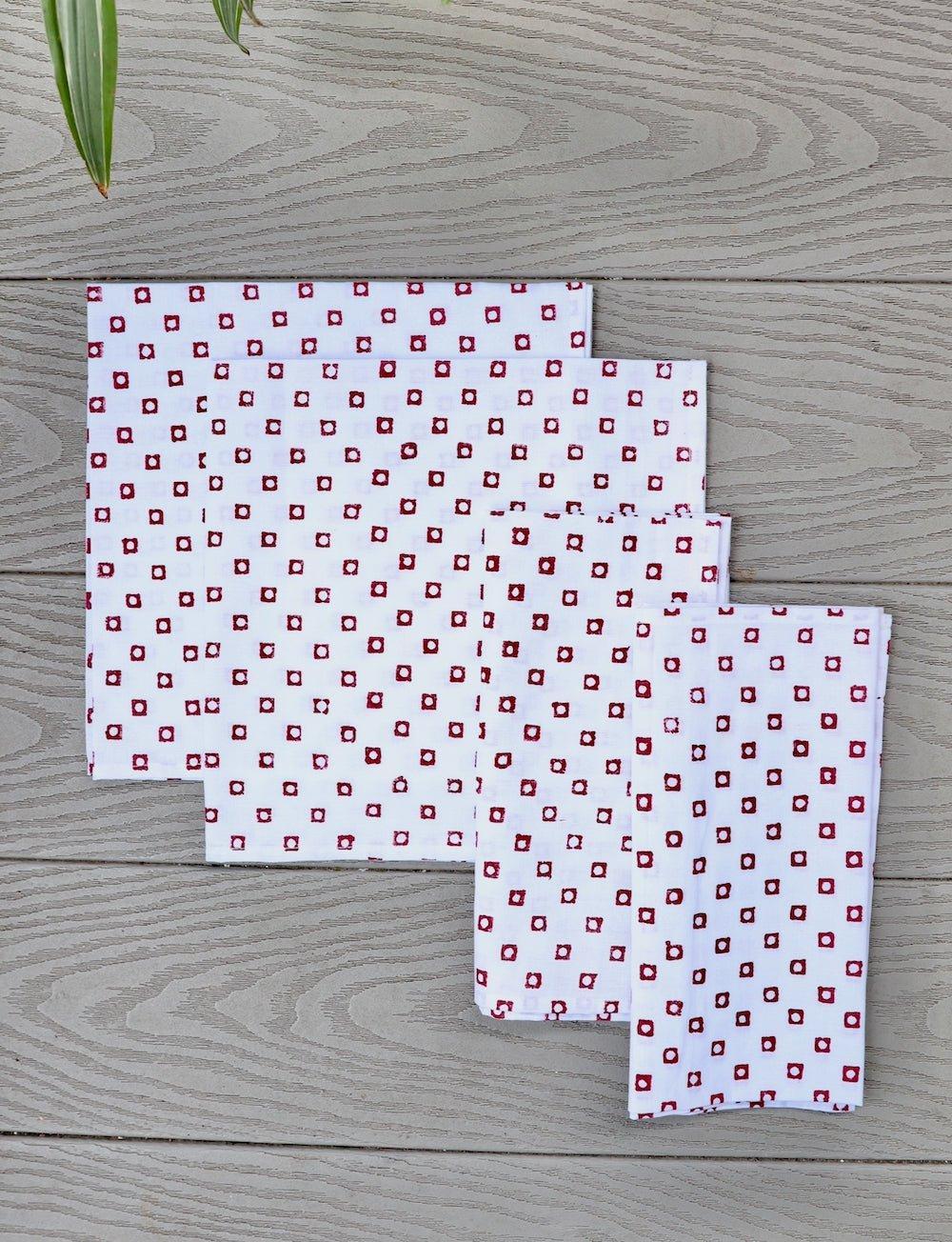 Cloth Napkins- Red Squares - Set of 4