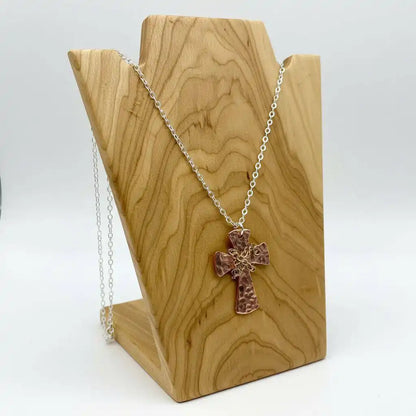 Chained Hammered Copper Cross Necklace for Him or Her