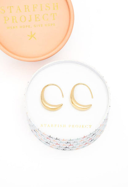 Gold Crescent Moon Drop Earrings