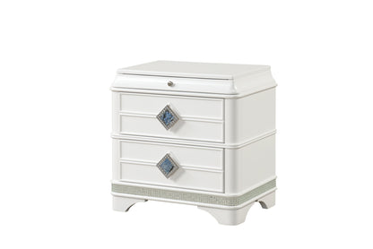 Laguna Modern Style 2-Drawer Night stand Made with Wood, Hidden Jewelry Drawer and Crystal Accents in White  same as B009P270825 (CA inventory)