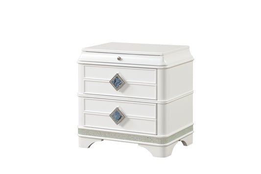 Laguna Modern Style 2-Drawer Night stand Made with Wood, Hidden Jewelry Drawer and Crystal Accents in White same as G150108982  (NJ inventory)