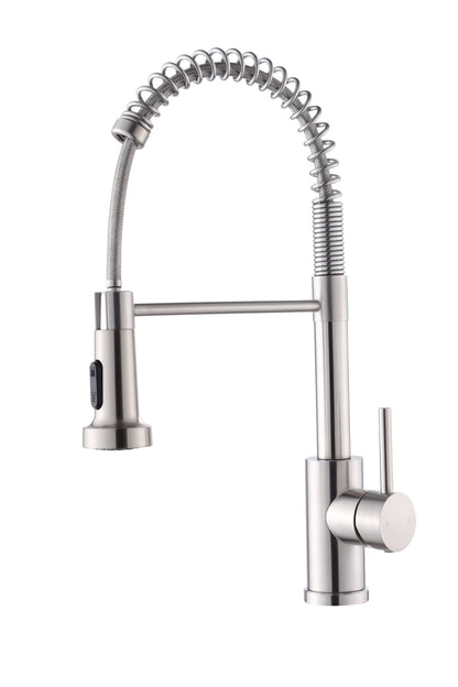 Kitchen Faucet with Pull Down Sprayer Industrial 1 Handle 1 Hole Or 3 Hole Faucet for Farmhouse Camper Laundry Utility Rv Wet Bar Sinks, Stainless Steel, Brushed Nickel
