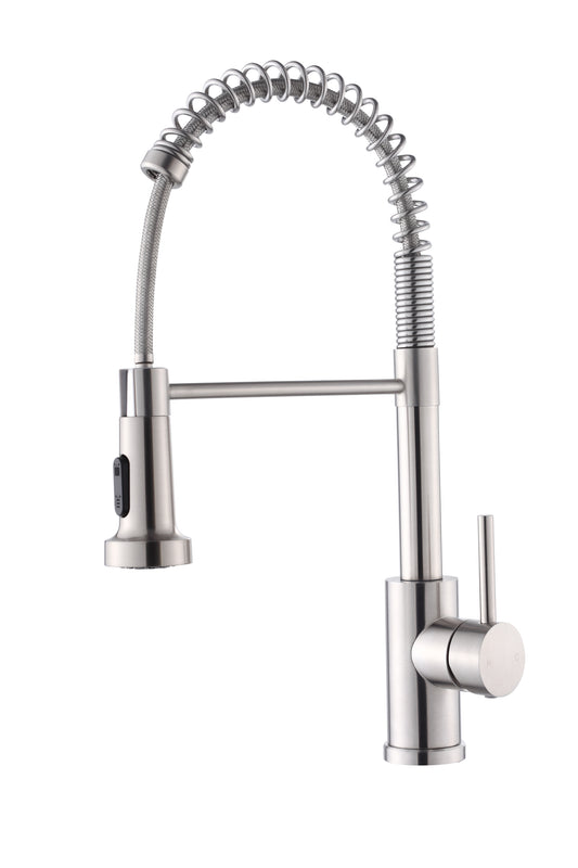 Kitchen Faucet with Pull Down Sprayer Industrial 1 Handle 1 Hole Or 3 Hole Faucet for Farmhouse Camper Laundry Utility Rv Wet Bar Sinks, Stainless Steel, Brushed Nickel