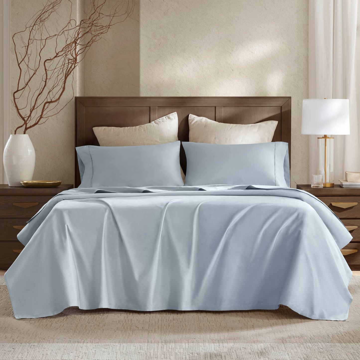 4 Pieces Queen Sateen Sheet Set,Blue