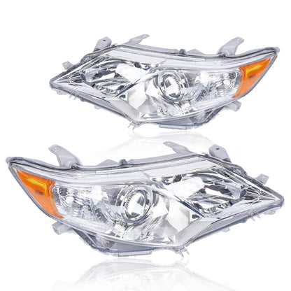 Headlights Assembly Fit for 2012 2013 2014 Toyota Camry L/SE/LE/XLE/Hybrid, Pair Chrome Headlamps Replacement Included Driver and Passenger Side